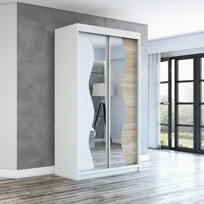 Produktbild von Schwebetürenschrank, 2-türig Schrank mit Spiegel! Moderne Garderobe für Kleidung. Verschiedene Farben (Weiß, Schwarz, Somona) Kleiderschrank RIMA 120 cm