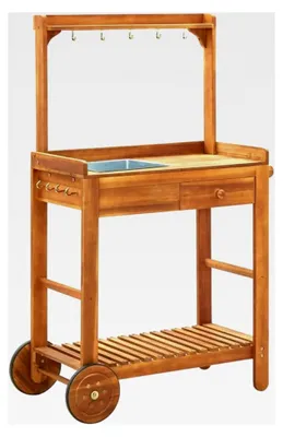 Produktbild von Gartenküchenwagen aus massivem Akazienholz, 92 x 43,5 x 141,5 cm