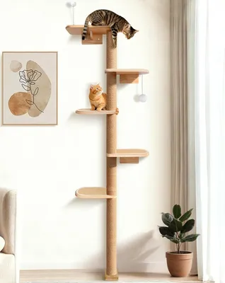 Immagine prodotto di Kratzbaum da parete, 210 cm di altezza, 5 livelli, in sisal e legno naturale, elemento per l'arrampicata per gatti