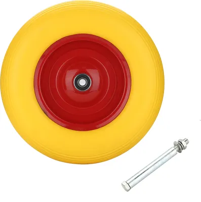 Produktbild von karpal Schubkarrenrad 4.80/4.00-8 PU, Sackkarrenrad pannensichere Vollgummireifen, 390 95mm Breite, bis 200 kg, Gelb Ersatzrad, mit Achse, fuer Go-Carts, Gartenkarren