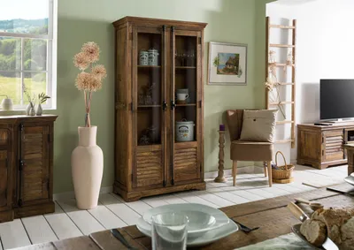 Produktbild von MASSIVMOEBEL24 Vitrine Mango 100x45x190 dunkelbraun geölt RODEZ #152