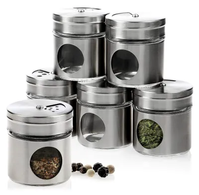 Produktbild von ® 6-teiliges Gewürzstreuer Set aus Edelstahl für Salz, Pfeffer, Gewürze, Kräuter - Kräuterdose, Gewürzdose, Gewürzbehälter (06-teilig)
