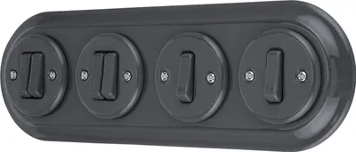 Produktbild von Unterputz Porzellan Retro Schalter, Doppelschalter, 4-fach, All-in-One, SET Serie PR1 dunkelgrau