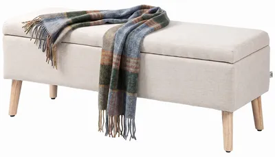 Produktbild von Sitzbank mit Stauraum, bis 220 kg, Leinenoptik, 110x39x45cm, Beige