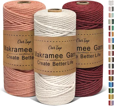 Zdjęcie produktu dla Sznurek do makramy, Garn 3 mm x 100 m, 3 sztuki, do rękodzieła DIY