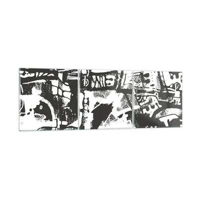 Produktbild von Bilder auf glas - 3 Teile - Schwarzweiß Figuren Abstraktion - 90x30cm - Glasbilder - Wandbilder - Bilder - Wanddekoration aus Glas - Glas Bilder - Wandbild auf Glas - GCA90x30-5125