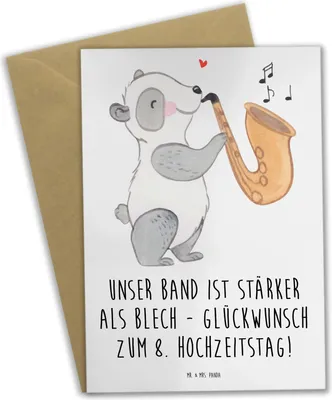 Produktbild von Mr. & Mrs. Panda Grußkarte 8. Hochzeitstag Blechhochzeit - Weiß - Geschenk, Beständigkeit, 8 Jahre Ehe, Geschenke, osterkarte, Grußkarten, Heirat, einladungskarten