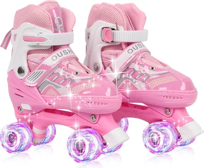 Produktbild von Skates Kinder Rollschuhe 8 Räder verstellbar Größe S(27-32) Kinder Inlineskates blinkende Rosa