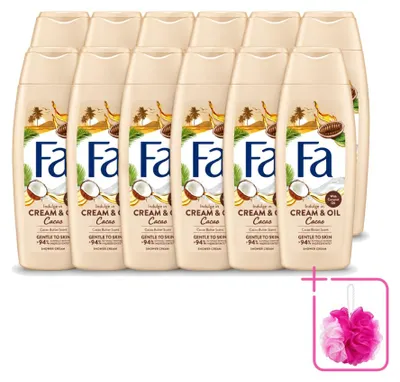 Imagen del producto de 12 unidades de crema y aceite para ducha con cacao, enriquecida con manteca de cacao y aceite de coco, 250 ml - Paquete económico - 12 unidades