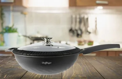 Produktbild von Cheffinger Pfannen-Set Ø 32cm »WOK Wokpfanne Pfanne mit Glasdeckel Induktion CF-DW32«