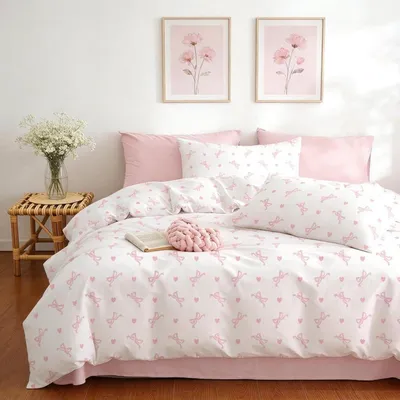 Immagine prodotto di Set di lenzuola matrimoniali 220x240 cm, per bambine, rosa e bianco, in microfibra, composto da 3 pezzi, con chiusura a zip