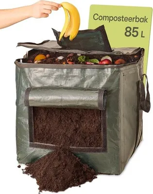 Zdjęcie produktu dla Mały pojemnik na kompost o pojemności 85 l – odporny na warunki atmosferyczne – wyjątkowo wytrzymały – z zaworem wentylacyjnym i wlewowym – szybki kompostownik do odpadów kuchennych i ogrodowych
