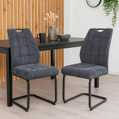 Produktbild von Modernes 2er Set Schwingstühle Dunkelgrau mit trendigem Cord-Bezug