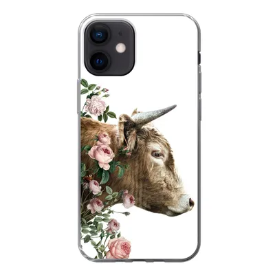 Produktbild von MuchoWow® Handyhülle Schutzhülle Hülle für iPhone 12 Schottischer Highlander - Kuh - Blumen Silikon Softcase Handy Hülle - Schutzhülle