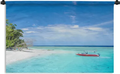 Produktbild von MuchoWow® Wandteppich Wandbehang Boot vor der Küste der asiatischen Insel Sipadan bei Borneo 120x80 cm Tapisserie Dekoration Wandtuch - Wanddekorationen - Wandtücher