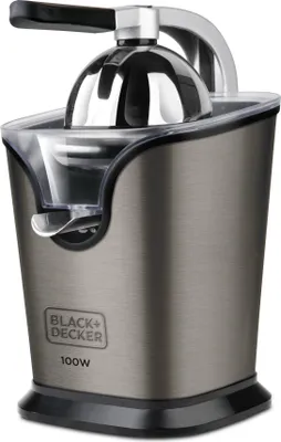 A studio shot of a BLACK+DECKER electric juicer.