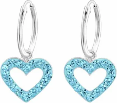 Produktbild von Kinder Creolen Silber Ohrringe „Kristall Herz“ Blau