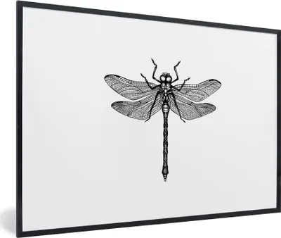 Produktbild von MuchoWow® Gerahmtes Poster Libelle - Insekten - Retro - Schwarz und weiß 30x20 cm - Poster mit Schwarzem Bilderrahmen Wandposter Rahmen Foto Bilder - Kunstdruck - Bild-Poster