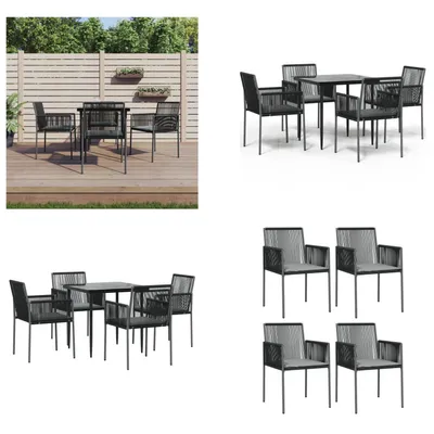 Produktbild von vidaXL 5 tlg. Garten Essgruppe mit Kissen Schwarz Poly Rattan & Stahl - Garten Essgruppe - Garten Essgruppen - Essgruppe - Outdoor Essgruppe