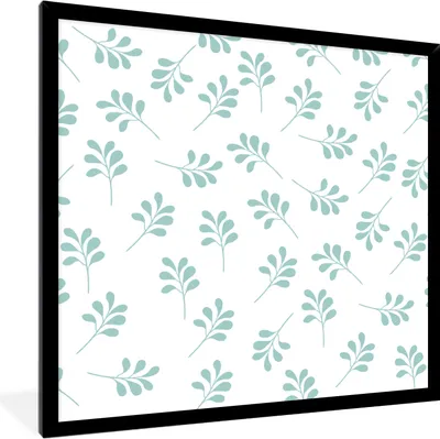 Produktbild von MuchoWow® Gerahmtes Poster Blätter - Muster - Blau 40x40 cm - Poster mit Schwarzem Bilderrahmen Wandposter Rahmen Foto Bilder - Mit Rahmen - Wanddekoration Schlafzimmer