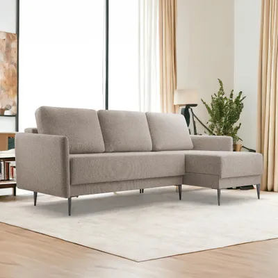 Produktbild von Ecksofa MORIS, Wohnzimmer, modernes Schlafsofa Sofa 4-Sitzer Sofa freistehendes Polstersofa Bettkasten 230 cm rechte Ottomane Beige Sicuro 50