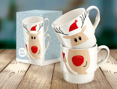 Produktbild von Porzell 2tlg.Stapeltasse "Elch" VE 6