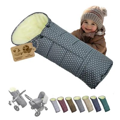 Produktbild von BAMBINIWELT Winterfusssack in Mumienform für Kinderwagen, Jogger, Buggy oder Schlitten, aus Wolle, Größe anpassbar, MUMIE STERNE DUNKELGRAU