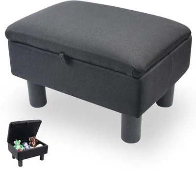 Zdjęcie produktu dla Unyqoos® Elegancki taboret z miejscem do przechowywania – obicie z lnu i solidne drewniane nogi, wszechstronny puf do przechowywania do salonu, sypialni, przedpokoju