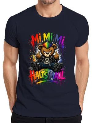 Immagine prodotto di Maglietta da uomo, taglia L, blu navy, con scritta "Mi Mi Mi Halts Maul Bär Punk Rocker Statement" (un'espressione sarcastica)