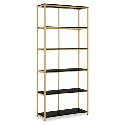 Produktbild von Bücherregal Gold, Standregal mit 5 Ebenen, Büroregal mit Metallrahmen, Regal für Büro, Wohnzimmer, Schlafzimmer, Küche, Nagelstudio, 5166