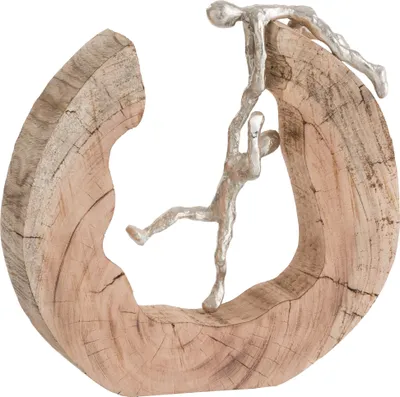 Produktbild von J-Line - Figur Pärchen kletternd Holz/Aluminium Natur/Silber - 29x6,5x30cm