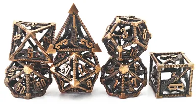 Produktbild von Lapi Toys DnD Würfelset Golden Blade – 7 hohle polyedrische RPG Würfel aus Metall – Goldfarben