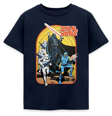 Produktbild von Star Wars Retro Darth Vader Und Stormtrooper Kinder T-Shirt, 98/104 (3-4 Jahre), Navy
