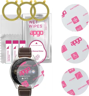Produktbild von apgo 3 Stück Schutzglas, klar, kompatibel mit Huawei Watch 3 Pro Smartwatch, Hybrid 8H, Ersatz für Hartglas, Displayschutzglas, Bildschirmschutz, Displayschutz, kratzfest