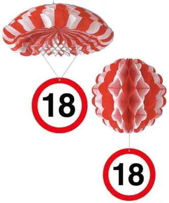 Produktbild von Sortiert 1 Deko Ballon oder 1 Deko Fallschirm mit Schild 18. Geburtstag