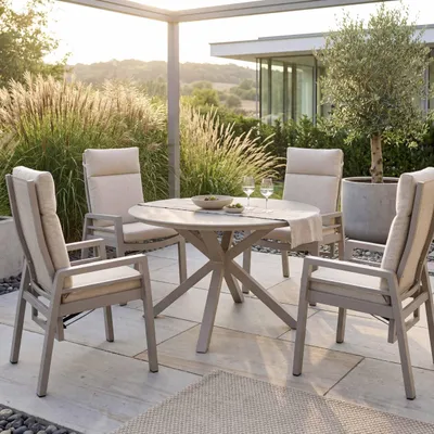 Produktbild von Gartenmöbelset Aluminium Sevilla Malaga Tisch 120cm Keramik Beige 4 Personen