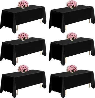 Produktbild von Tischdecke/Tischtuch - 6er-Set Rechteckig 177,8 x 304,8 cm - Wiederverwendbar - Maschinenwaschbar - Polyestergewebe - Für Hochzeiten, Bankette & Events - Schwarz