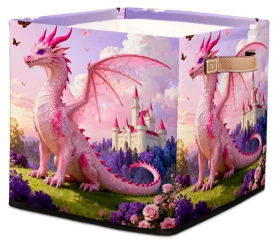Produktbild von Faltbare Aufbewahrungswürfel – Drachenschloss für Decken, Spielzeug, Kleidung und Bücher, 33 x 33 x 33 cm
