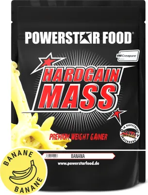 Produktbild von Powerstar HARDGAIN MASS 1600g | PREMIUM WEIGHT GAINER ohne Zucker-Zusatz | Masse, Kraft & Muskelaufbau | Mass Gainer Shake mit Kreatin | Banana