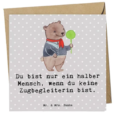 Produktbild von Mr. & Mrs. Panda Klappkarte Zugbegleiterin Herz - Grau Pastell - Geschenk, Glückwunschkarte, faltkarte, doppelkarte, Grußkarte, anlasskarte