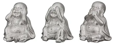 Image de Gilde Figur (petite), Bouddha, "Bouddha souriant", porcelaine, argenté, L. 6,9 cm, l. 8,1 cm, H. 7,5 cm. 28999. 4063387289990. Lot de 3 pièces (assorties)