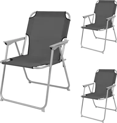 3 Stück Campingstuhl Stoff Oxfort Metall Anthrazit