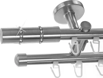 Produktbild von BASIT® Innenlauf Gardinenstange Edelstahl Look 16mm Deckenträger 2-läufig modern Kristall D80 E26 E17