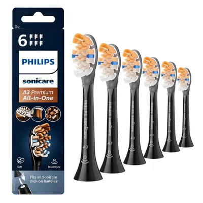 Produktbild von Philips Sonicare A3 Premium All-in-One Ersatzbürstenköpfe 6er-Pack, schwarz
