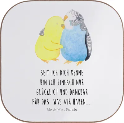 Produktbild von Mr. & Mrs. Panda Tassenuntersetzer Wellensittich Liebe - Weiß - Geschenk, Verknallt, Umarmung, Untersetzer für Gläser, Freundin, Paar, Coaster, Tassen, gläseruntersetzer