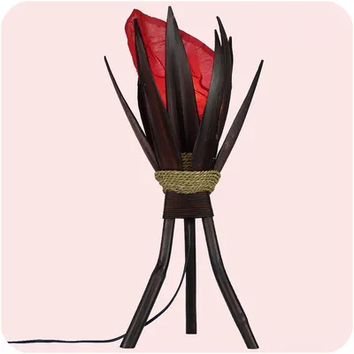 Image de Bali lampe asiatique feuille de bananier 67x24cm - Lampadaire de l'artisanat traditionnel, rouge