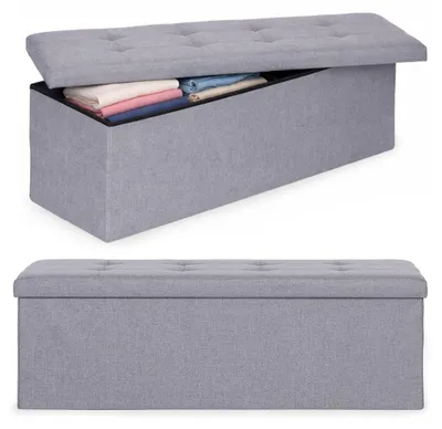 Produktbild von Aufbewahrungshocker mit gepolstertem Sitz, 111 x 38 cm, Hellgrau