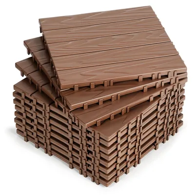 Obrázok produktu pre Ikodm, 55 kusov terasových dlaždíc, 5 m², 30x30 cm, plastové, klikacie dlaždice, dlaždice na balkón, vzhľad dreva, pruhované, odolné voči poveternostným vplyvom, protišmykové, hnedé, 5 pruhov