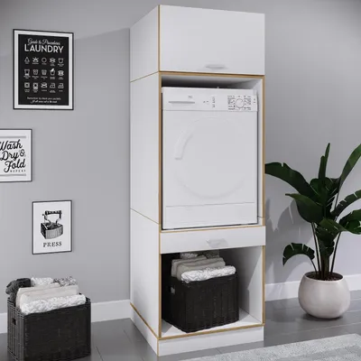 Produktbild von VCM Waschmaschinenschrank mit Unterschrank, Waschmaschinenumbau mit Stauraum hinter einer Klappe und einer Schublade, Maße: Überbauschrank H. 200 x B. 67 x T. 68 cm, Rislo OP XXL