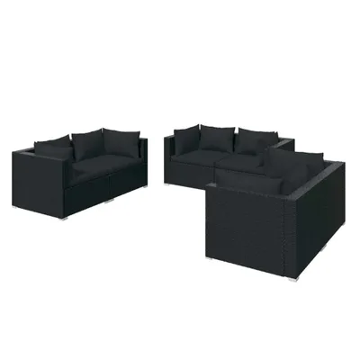 Image de vidaXL Ensemble salon de jardin 6 pièces avec coussins Poly rotin noir